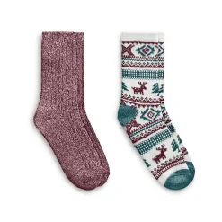 Allover Reindeer/Twist Rib Crew Sock 2 Pack