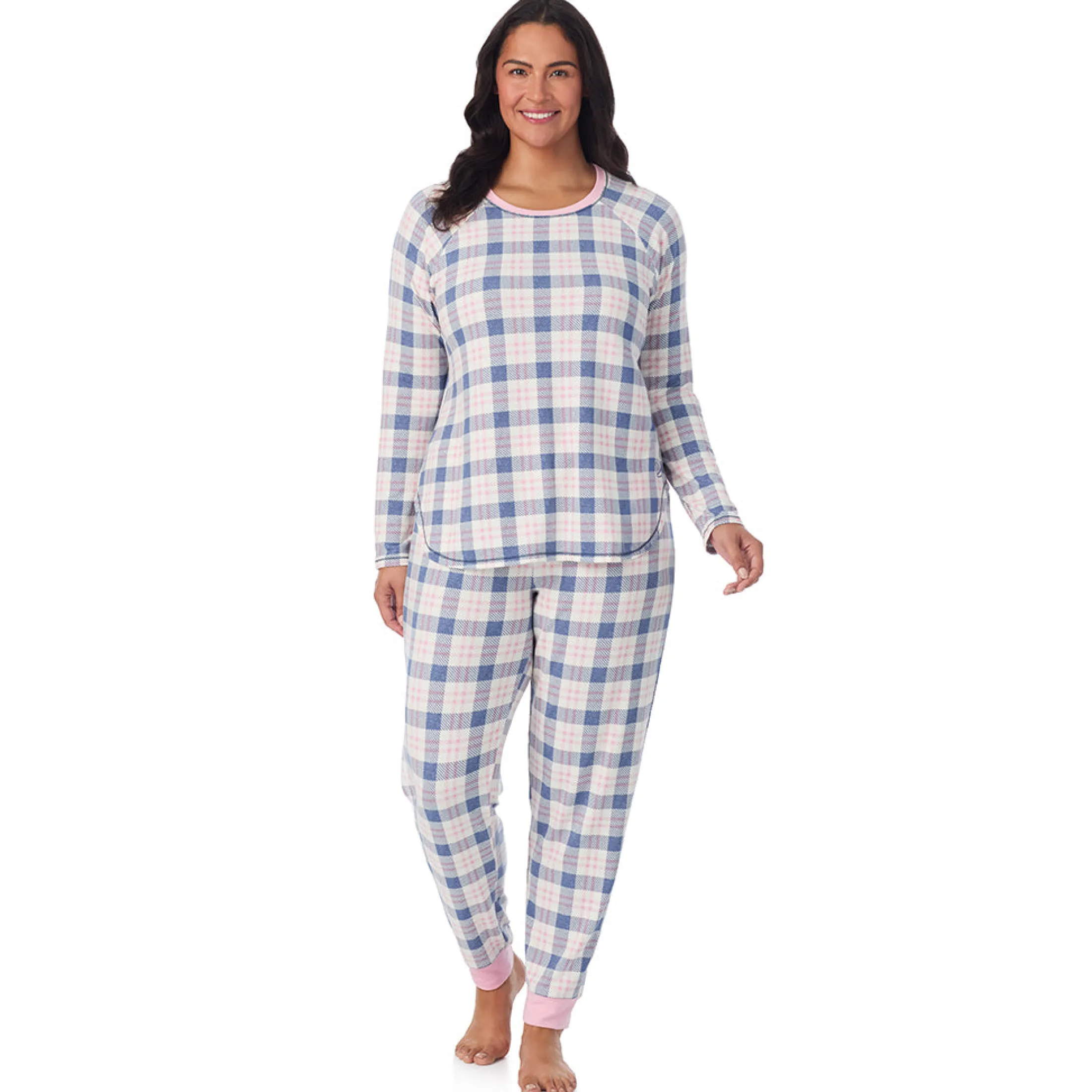 Brushed Sweater Knit Long Sleeve Top with Jogger 2-Pc Pajama Set PLUS