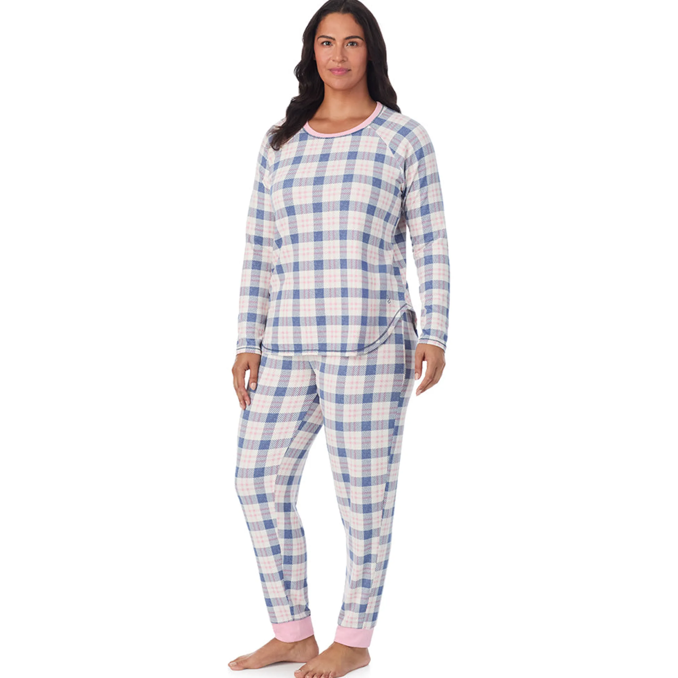 Brushed Sweater Knit Long Sleeve Top with Jogger 2-Pc Pajama Set PLUS