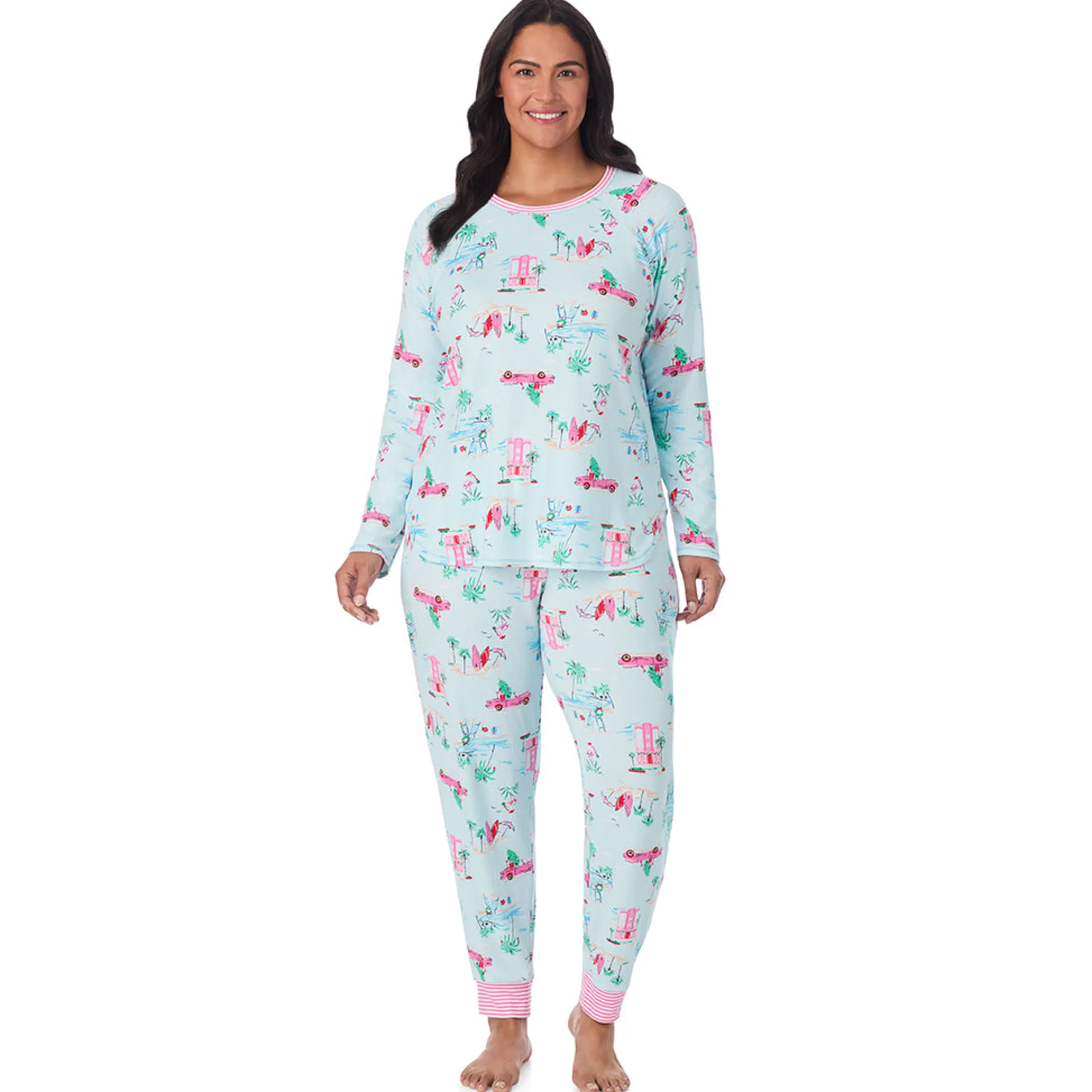 Brushed Sweater Knit Long Sleeve Top with Jogger 2-Pc Pajama Set PLUS