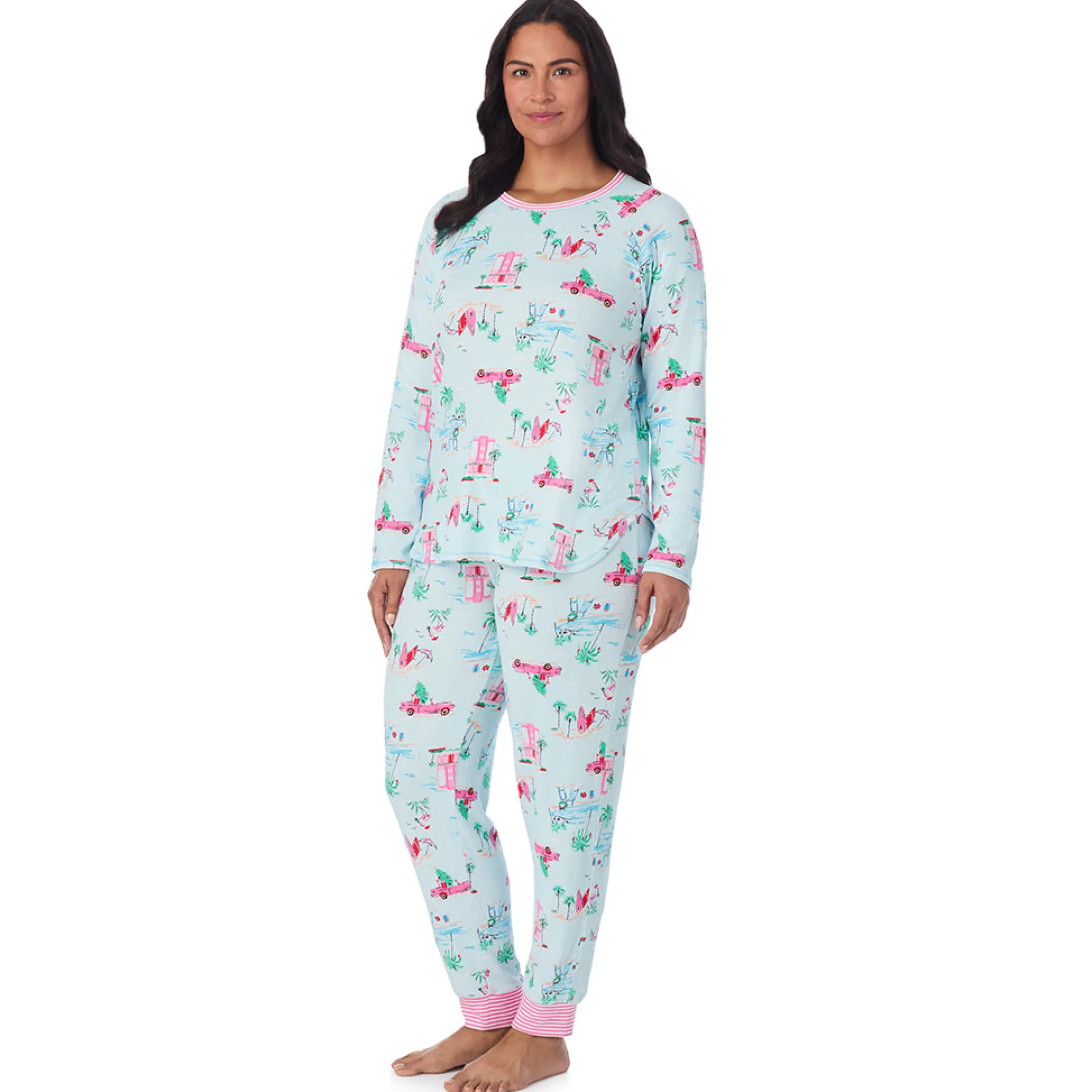 Brushed Sweater Knit Long Sleeve Top with Jogger 2-Pc Pajama Set PLUS