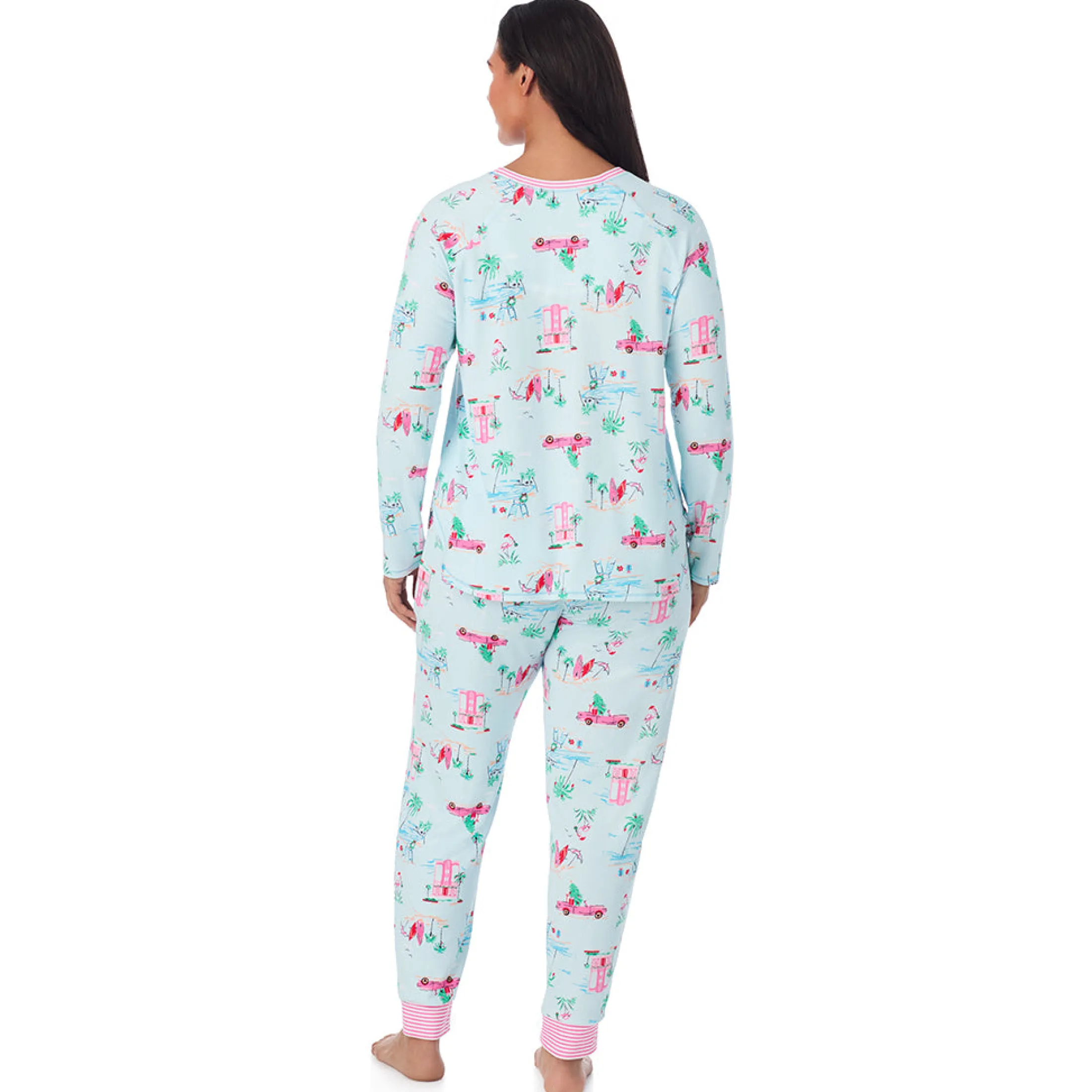 Brushed Sweater Knit Long Sleeve Top with Jogger 2-Pc Pajama Set PLUS