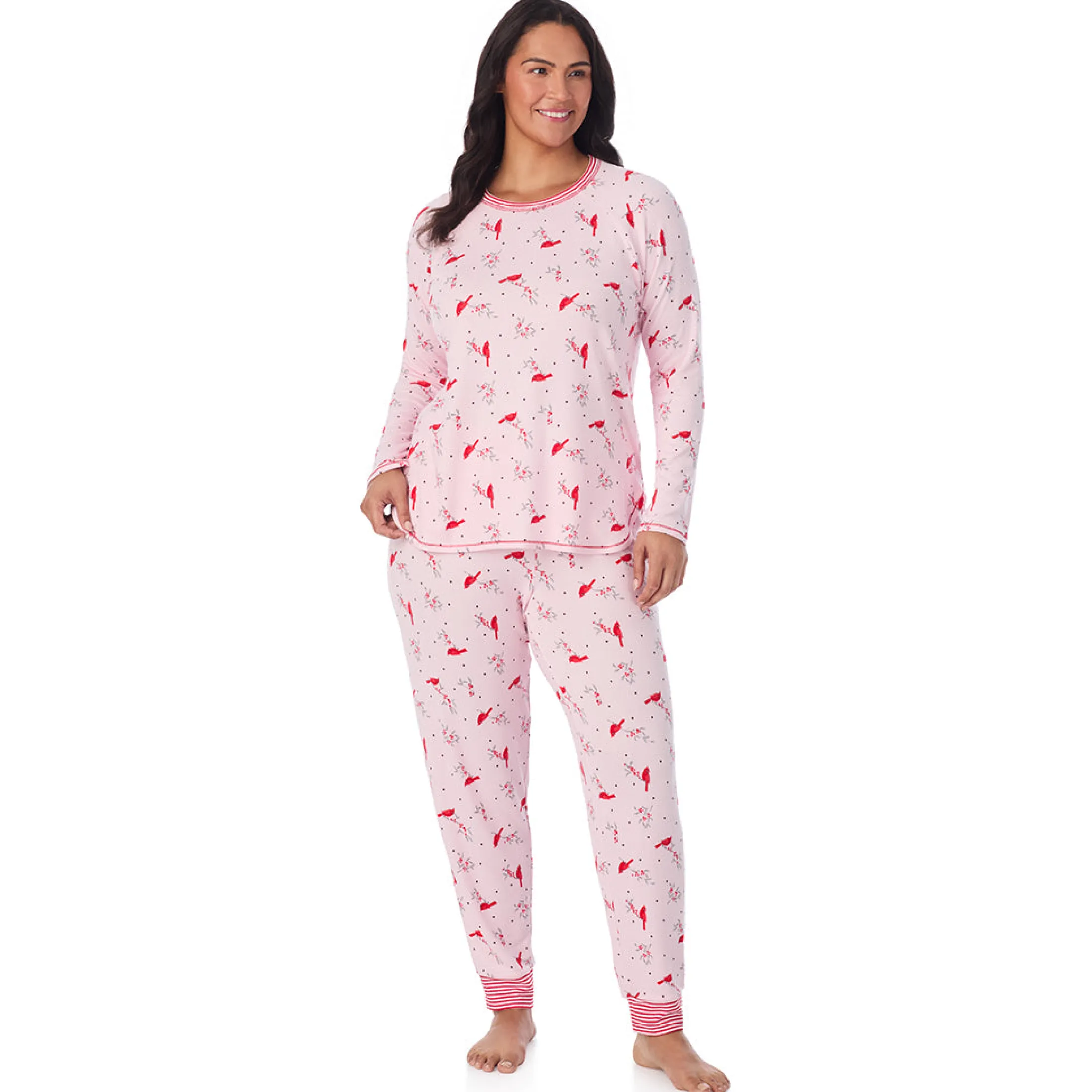 Brushed Sweater Knit Long Sleeve Top with Jogger 2-Pc Pajama Set PLUS