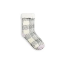 Buffalo Check Pop Heel-Toe Faux Shearling Lined Lounge Crew Sock
