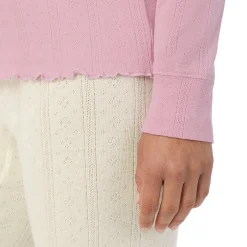 Cotton Pointelle Long Sleeve Crew