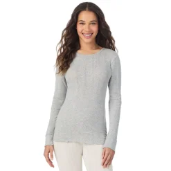 Cotton Pointelle Long Sleeve Crew