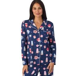 Cotton Rich Long Sleeve Notch Collar Top with Long Pant Pajama Set