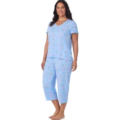 Cotton Rich Ruffled Short Sleeve Top with Pant Pajama Set PLUS