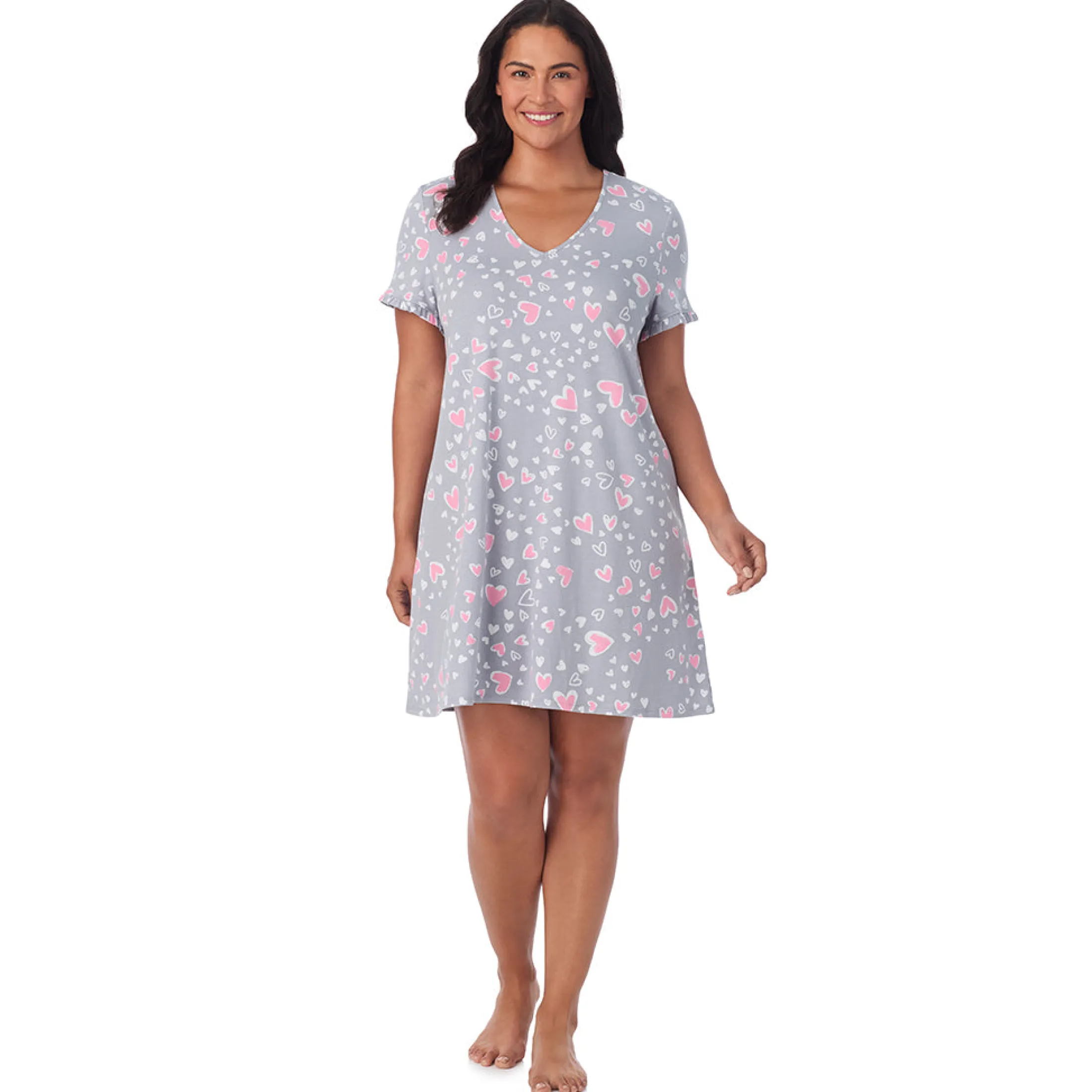 Cotton Rich Ruffled Short Sleeve Sleepshirt PLUS