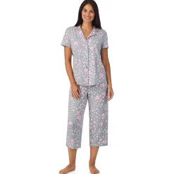 Cotton Rich Short Sleeve Notch Collar Top with Cropped Pant Pajama Set
