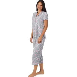 Cotton Rich Short Sleeve Notch Collar Top with Cropped Pant Pajama Set