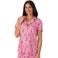 Cotton Rich Short Sleeve Notch Collar Top with Cropped Pant Pajama Set