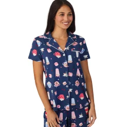 Cotton Rich Short Sleeve Notch Collar Top with Cropped Pant Pajama Set