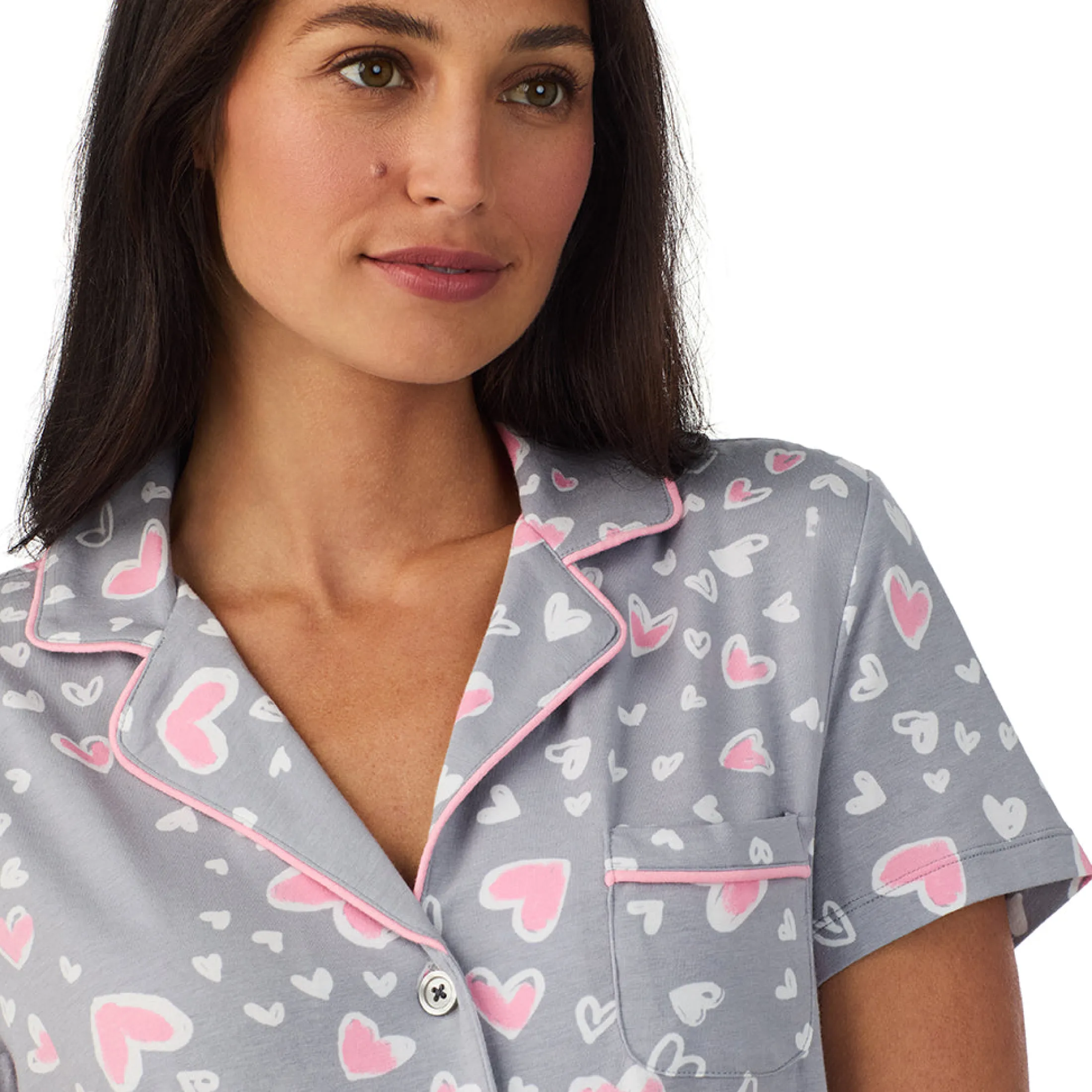 Cotton Rich Short Sleeve Notch Collar Top with Cropped Pant Pajama Set