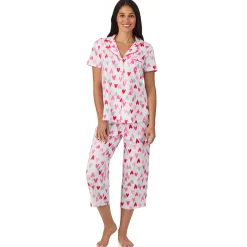 Cotton Rich Short Sleeve Notch Collar Top with Cropped Pant Pajama Set