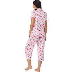 Cotton Rich Short Sleeve Notch Collar Top with Cropped Pant Pajama Set