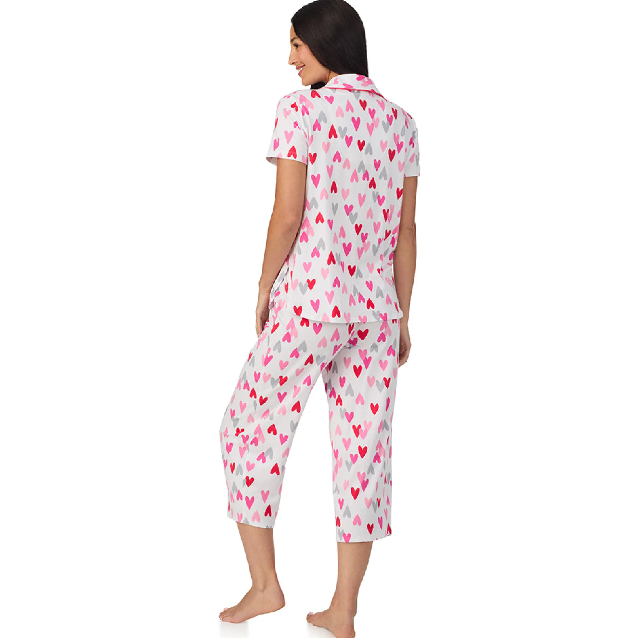 Cotton Rich Short Sleeve Notch Collar Top with Cropped Pant Pajama Set