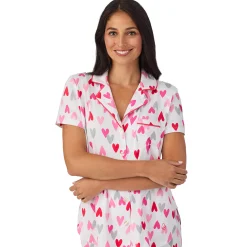 Cotton Rich Short Sleeve Notch Collar Top with Cropped Pant Pajama Set