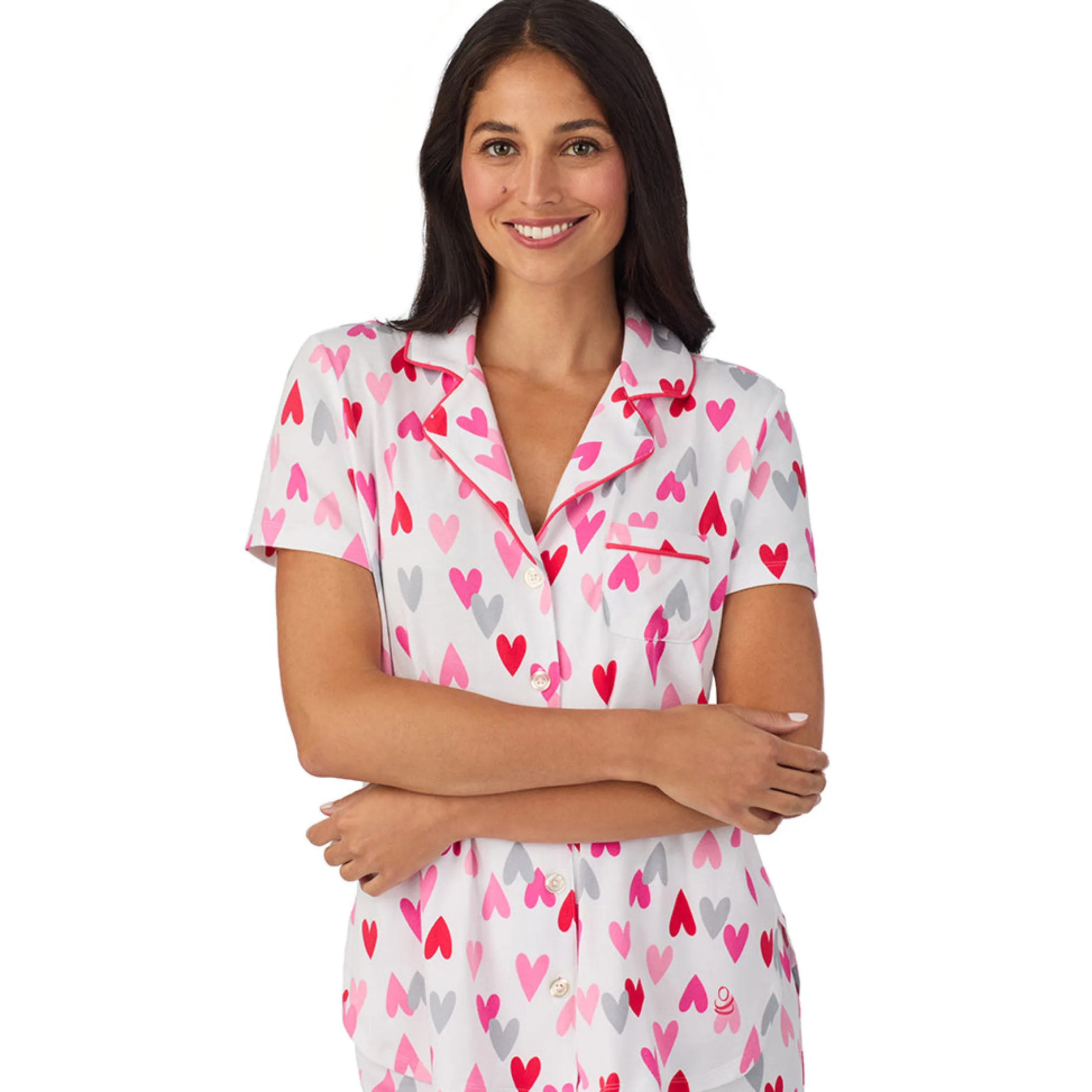 Cotton Rich Short Sleeve Notch Collar Top with Cropped Pant Pajama Set
