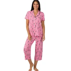 Cotton Rich Short Sleeve Notch Collar Top with Cropped Pant Pajama Set