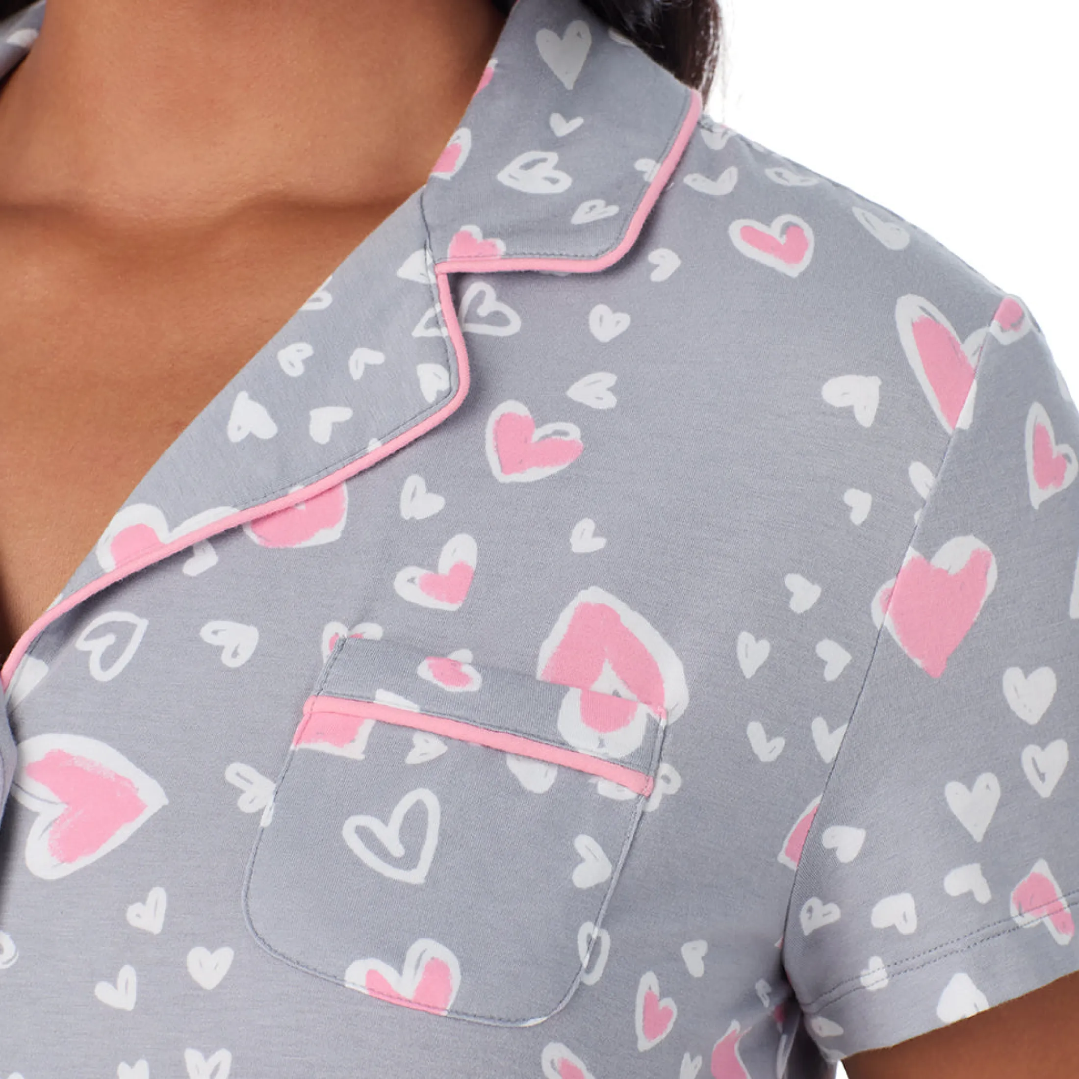 Cotton Rich Short Sleeve Notch Collar Top with Cropped Pant Pajama Set