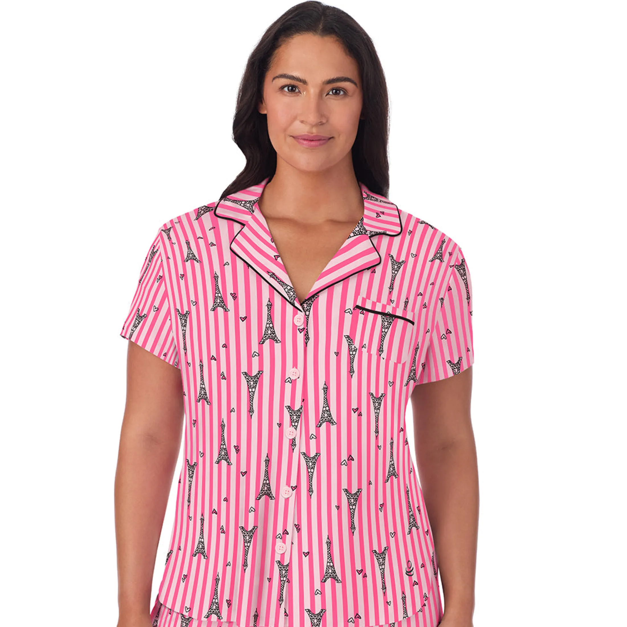 Cotton Rich Short Sleeve Notch Collar Top with Cropped Pant Pajama Set