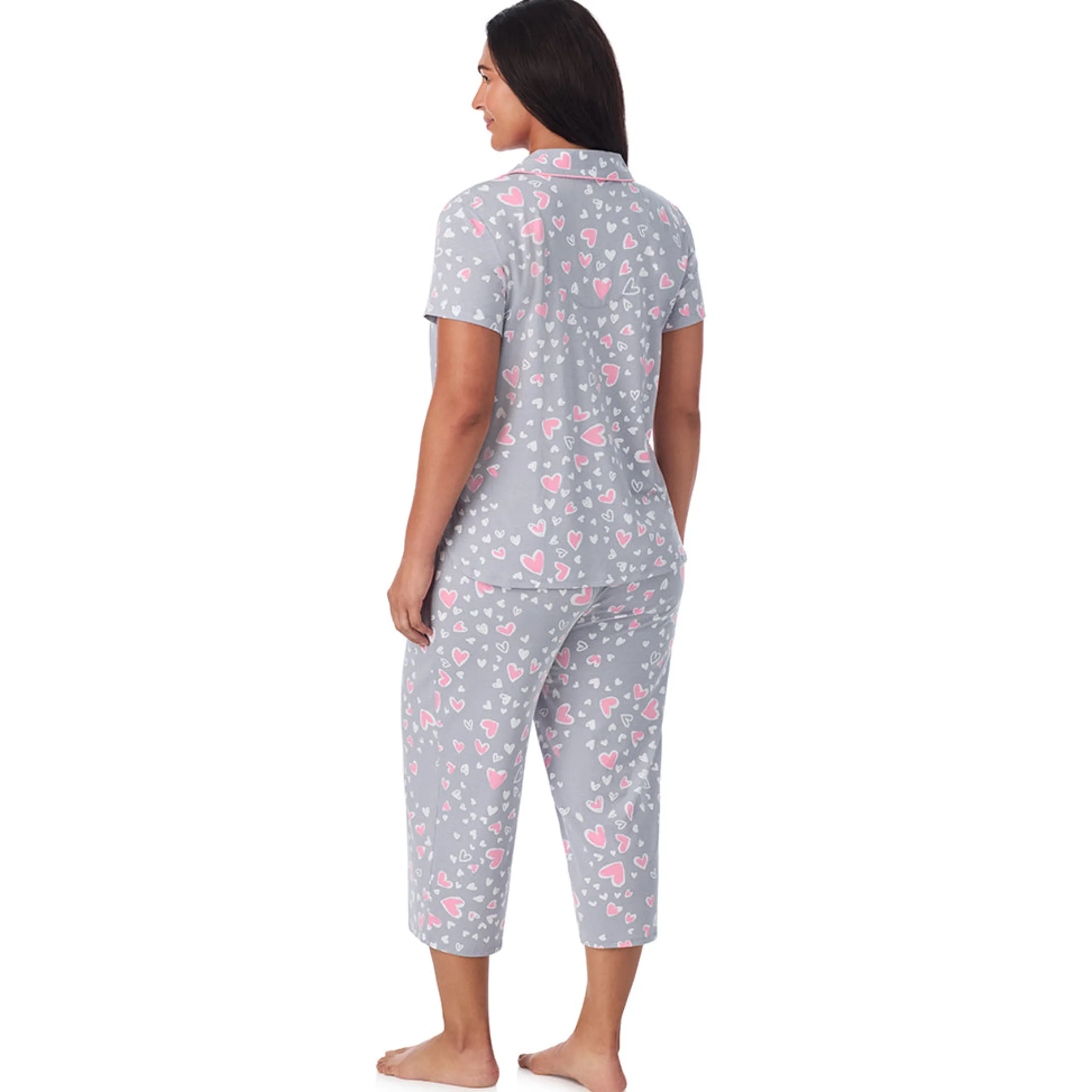 Cotton Rich Short Sleeve Notch Collar Top with Cropped Pant Pajama Set