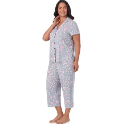 Cotton Rich Short Sleeve Notch Collar Top with Cropped Pant Pajama Set