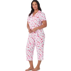 Cotton Rich Short Sleeve Notch Collar Top with Cropped Pant Pajama Set