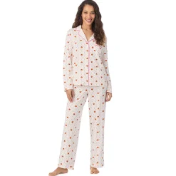 Cotton-Blend Long Sleeve Notch Collar 2-Pc Pajama Set