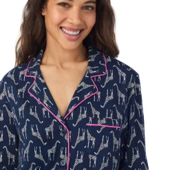 Cotton-Blend Long Sleeve Notch Collar 2-Pc Pajama Set