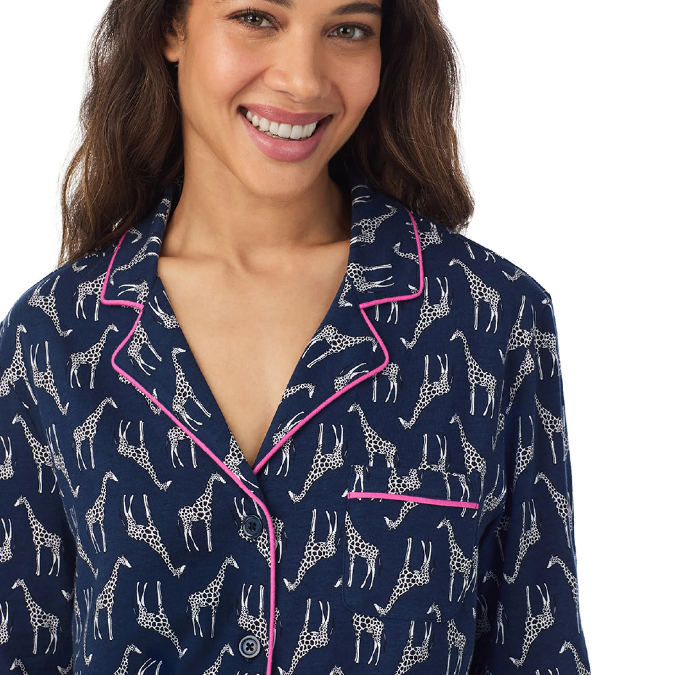 Cotton-Blend Long Sleeve Notch Collar 2-Pc Pajama Set