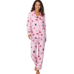 Cotton-Blend Long Sleeve Notch Collar 2-Pc Pajama Set