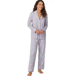 Cotton-Blend Long Sleeve Notch Collar 2-Pc Pajama Set