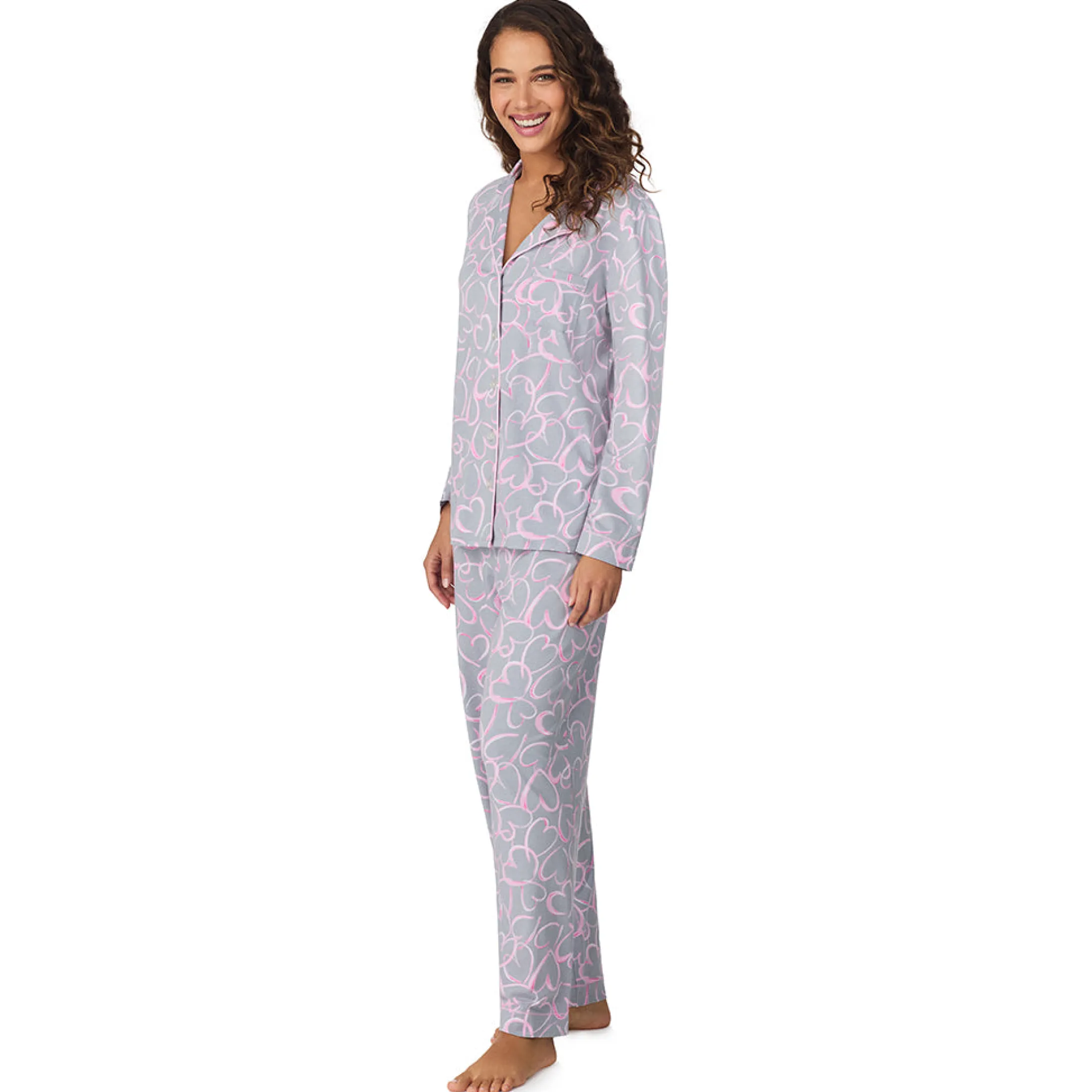 Cotton-Blend Long Sleeve Notch Collar 2-Pc Pajama Set