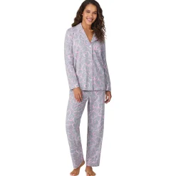 Cotton-Blend Long Sleeve Notch Collar 2-Pc Pajama Set
