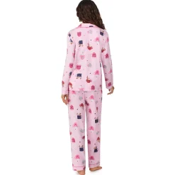 Cotton-Blend Long Sleeve Notch Collar 2-Pc Pajama Set