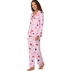 Cotton-Blend Long Sleeve Notch Collar 2-Pc Pajama Set