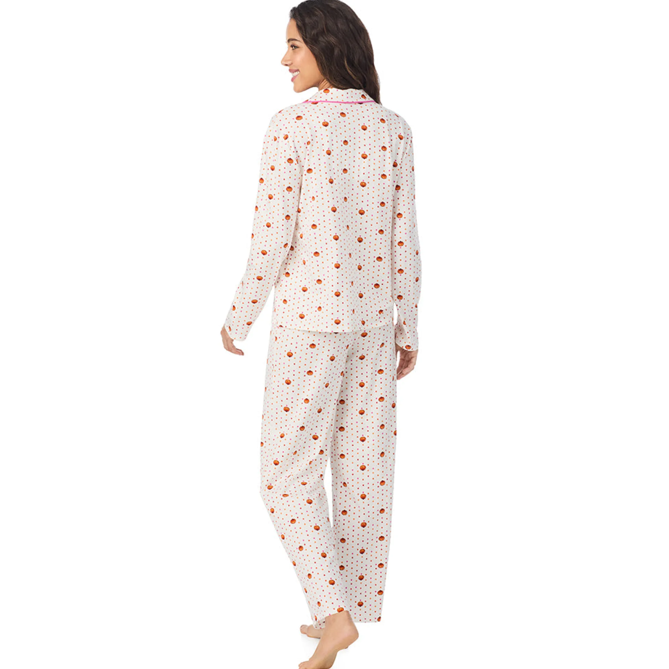 Cotton-Blend Long Sleeve Notch Collar 2-Pc Pajama Set