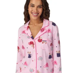 Cotton-Blend Long Sleeve Notch Collar 2-Pc Pajama Set