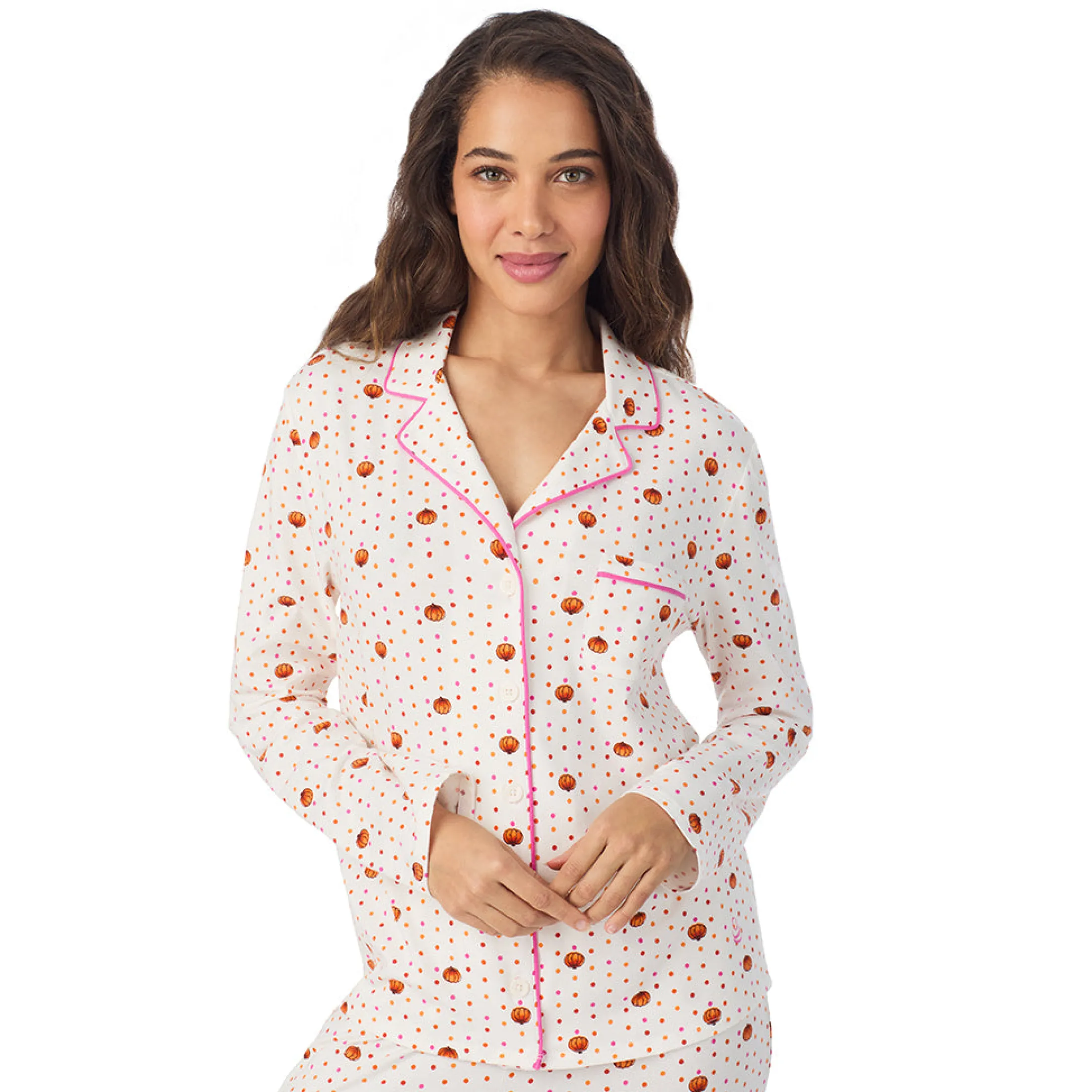 Cotton-Blend Long Sleeve Notch Collar 2-Pc Pajama Set