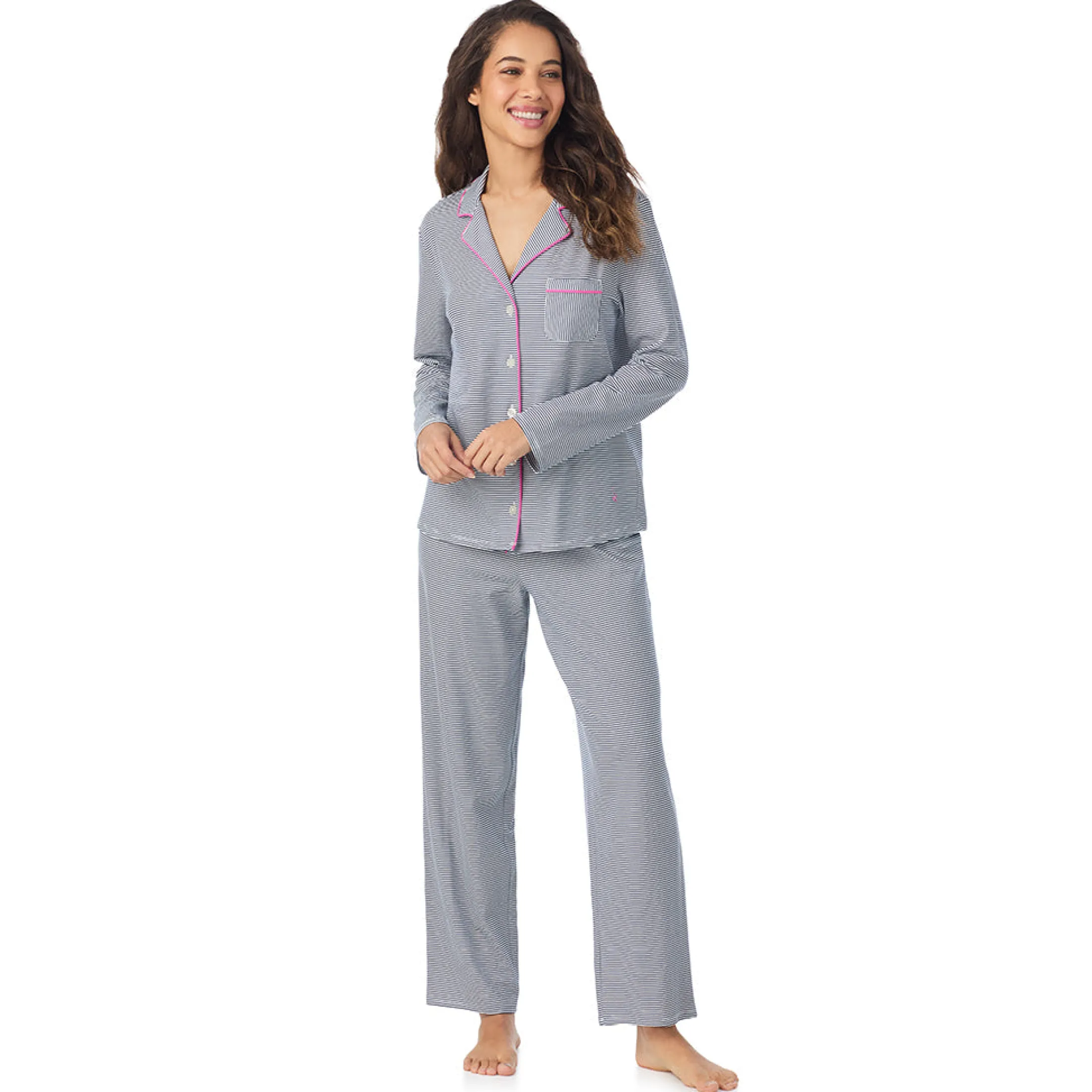 Cotton-Blend Long Sleeve Notch Collar 2-Pc Pajama Set