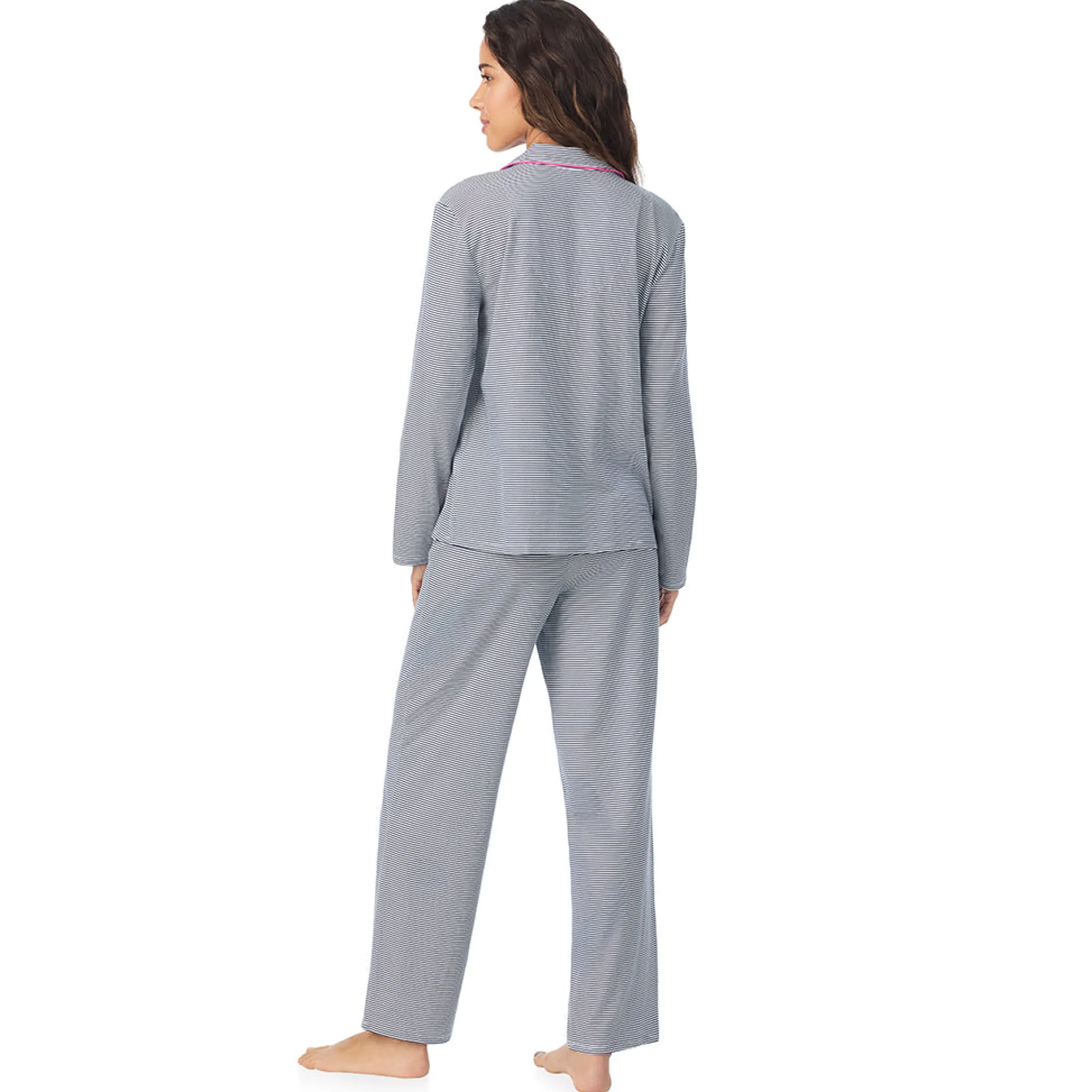 Cotton-Blend Long Sleeve Notch Collar 2-Pc Pajama Set