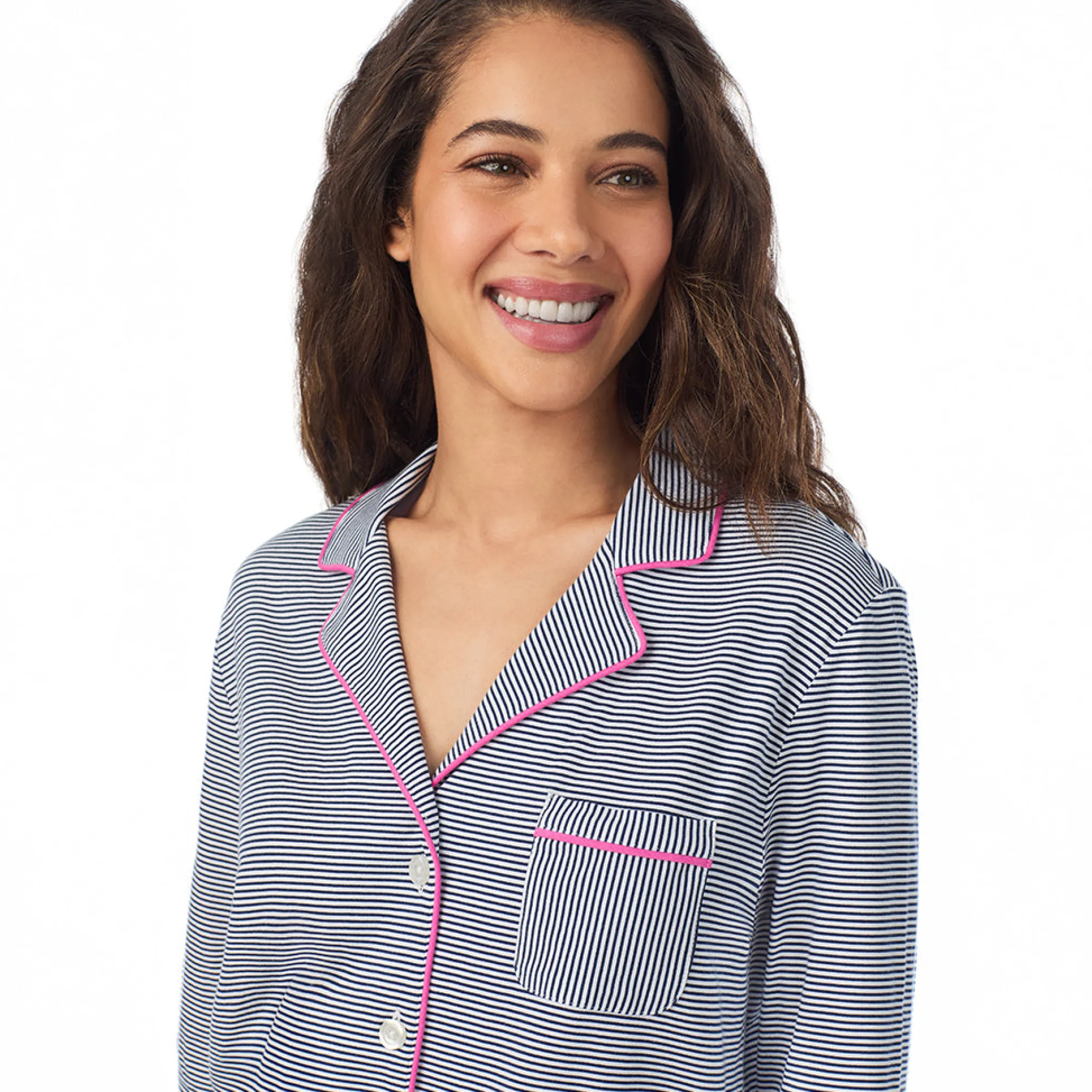 Cotton-Blend Long Sleeve Notch Collar 2-Pc Pajama Set