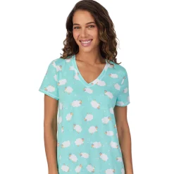 Cotton-Blend Short Sleeve V-Neck Sleep Shirt