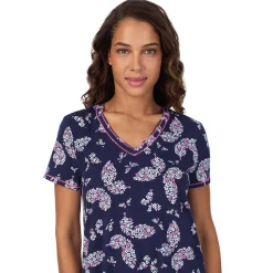 Cotton-Blend Short Sleeve V-Neck Sleep Shirt