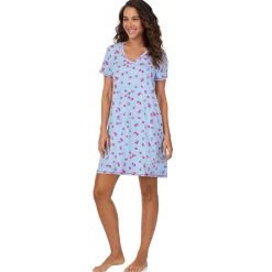 Cotton-Blend Short Sleeve V-Neck Sleep Shirt