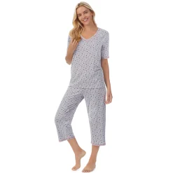 Cuddl Smart Elbow Sleeve Top with Cropped Pant Pajama Set