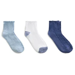Diagonal Rib / Scallop Welt Anklet Sock 3-Pack