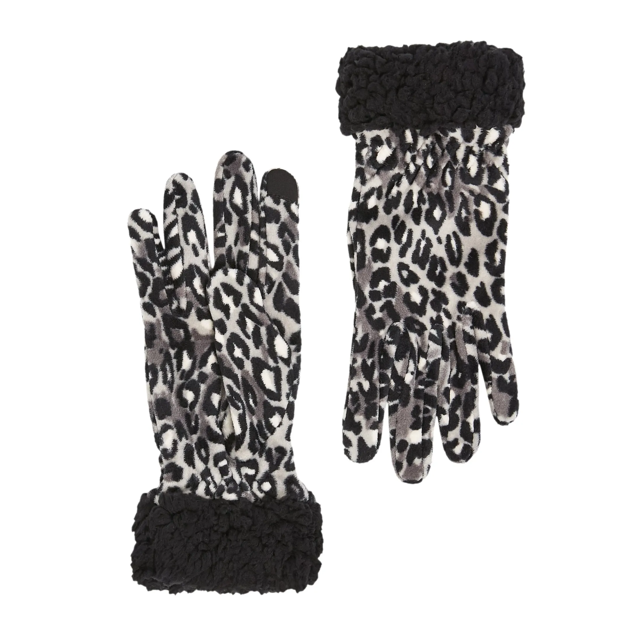 Double Plush Velour and Faux Fur Gloves with Sherpa Cuff
